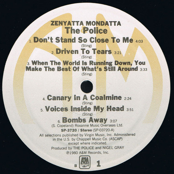 The Police : Zenyatta Mondatta (LP, Album, RE, B -)