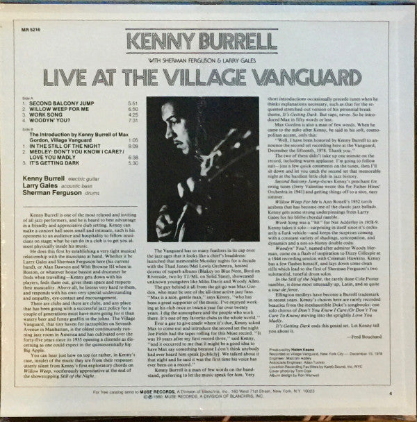 Kenny Burrell : Live At The Village Vanguard (LP, Album, PRC)