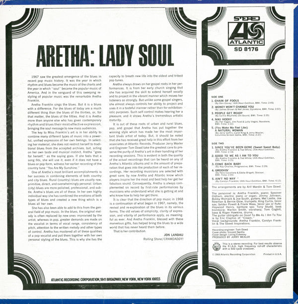 Aretha Franklin : Lady Soul (LP, Album, RE, CT)