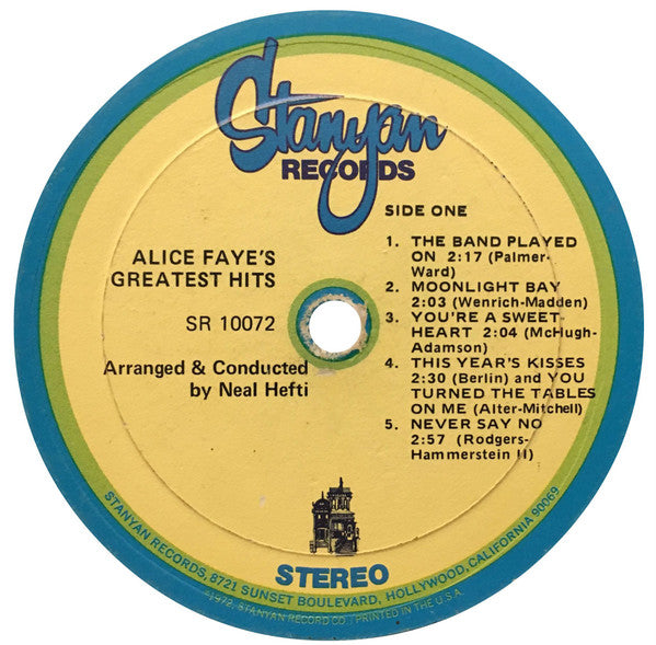 Alice Faye : Alice Faye's Greatest  Hits (LP, Album)