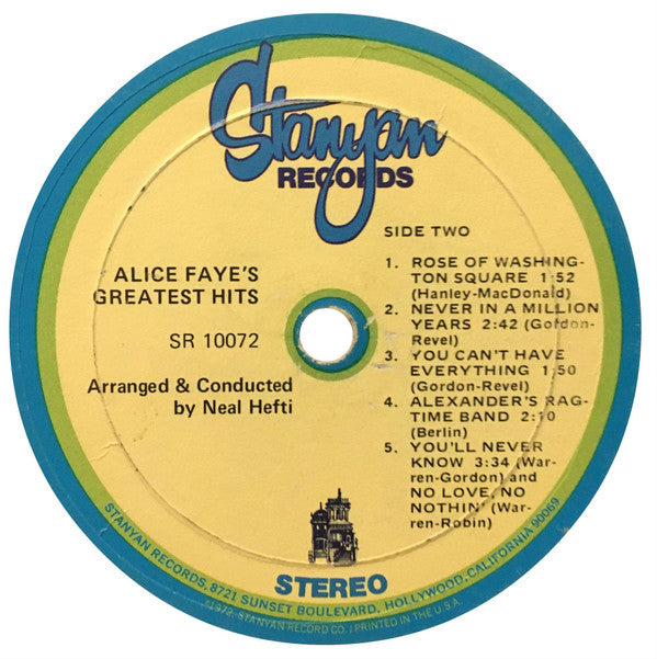 Alice Faye : Alice Faye's Greatest  Hits (LP, Album)