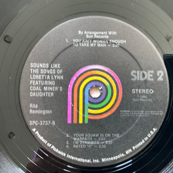 Rita Remington : Sounds Like The Songs Of Loretta Lynn Featuring Coal Miner's Daughter (LP, RE)