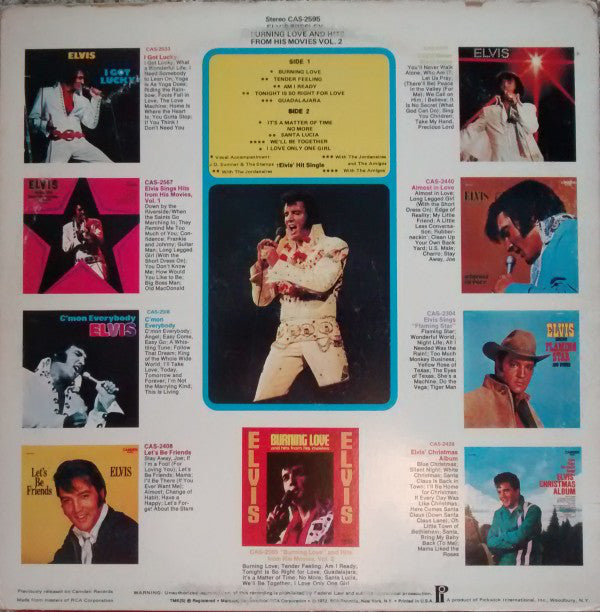 Elvis Presley : Burning Love And Hits From His Movies, Vol. 2 (LP, Comp, RE)