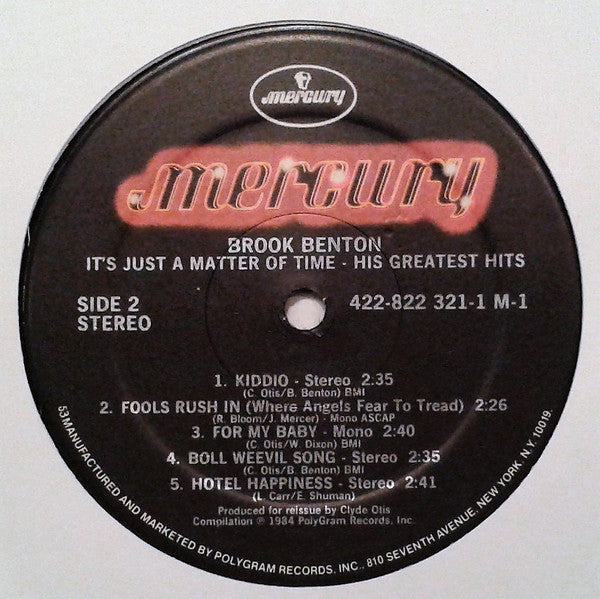 Brook Benton : His Greatest Hits, It's Just A Matter Of Time (LP, Comp, 53 )