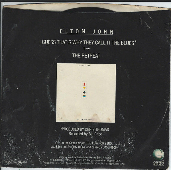 Elton John : I Guess That's Why They Call It The Blues (7", Single, Jac)