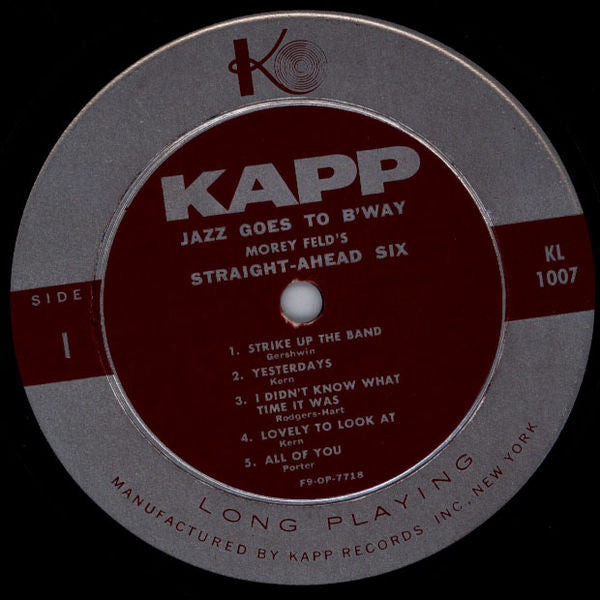 Morey Feld's Straight-Ahead Six : Jazz Goes To B'Way (LP, Album, Mono)