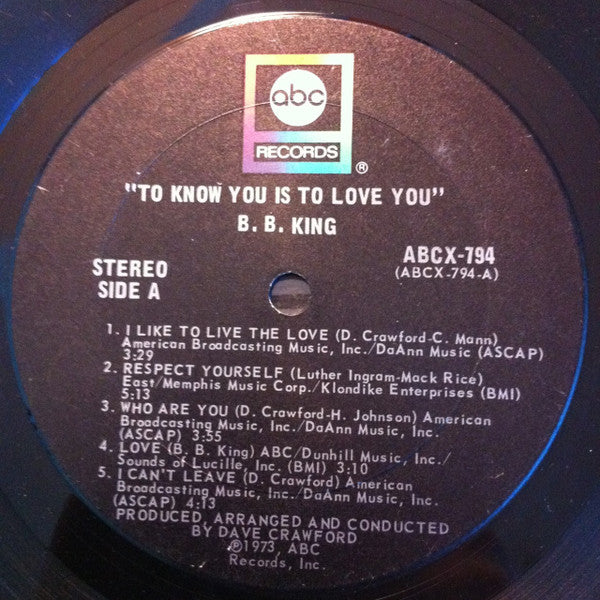 B.B. King : To Know You Is To Love You (LP, Album, San)