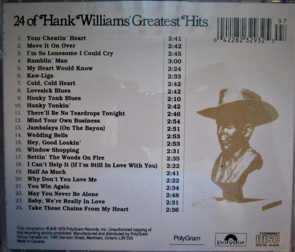 Hank Williams : 24 Of Hank Williams' Greatest Hits (CD, Comp, RE)
