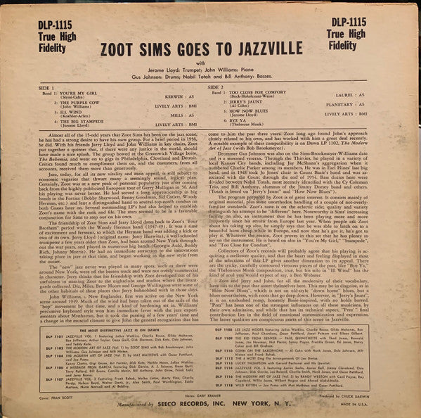 Zoot Sims : Zoot Sims Goes To Jazzville (LP, Mono)