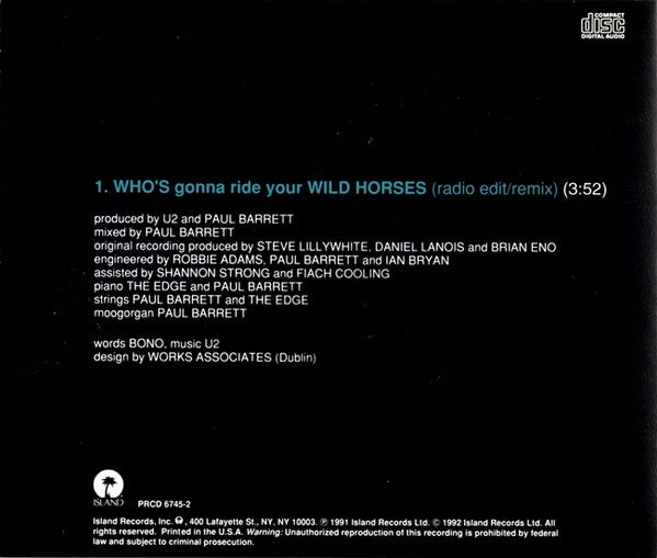 U2 : Who's Gonna Ride Your Wild Horses (CD, Single, Promo)
