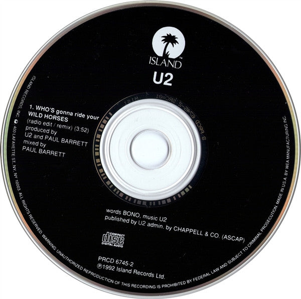 U2 : Who's Gonna Ride Your Wild Horses (CD, Single, Promo)