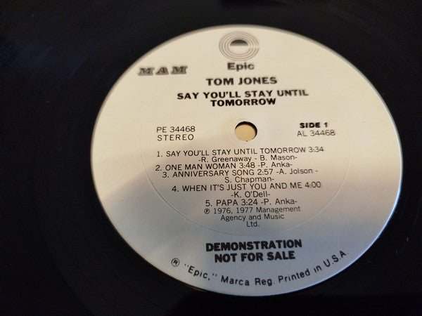 Tom Jones : Say You'll Stay Until Tomorrow (LP, Album, Promo)