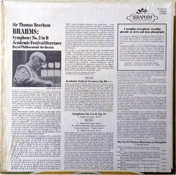 Johannes Brahms / Sir Thomas Beecham, Royal Philharmonic Orchestra : Symphony No. 2 In D / Academic Festival Overture (LP)