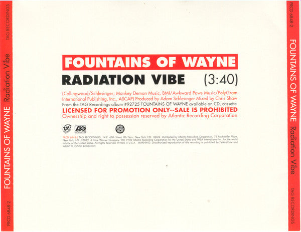 Fountains Of Wayne : Radiation Vibe (CD, Single, Promo)
