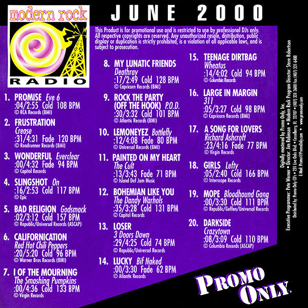 Various : Promo Only Modern Rock Radio: June 2000 (CD, Comp, Promo)