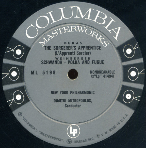 Paul Dukas : New York Philharmonic, Dimitri Mitropoulos : The Sorcerer's Apprentice (LP, Album, Mono)