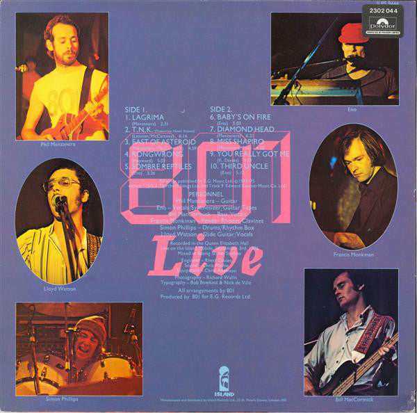 801 : 801 Live (LP, Album, RE)