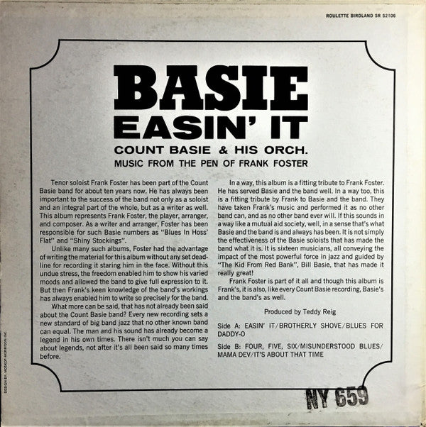 Count Basie Orchestra : Easin' It (Music From The Pen Of Frank Foster) (LP, Album)
