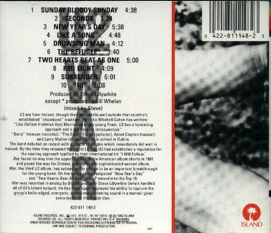U2 : War (CD, Album, RE, RP, UML)