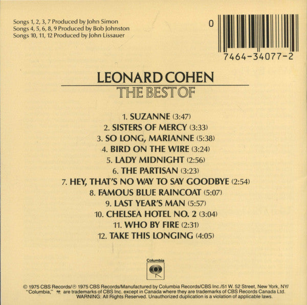 Leonard Cohen : The Best Of (CD, Comp, RE, Pit)