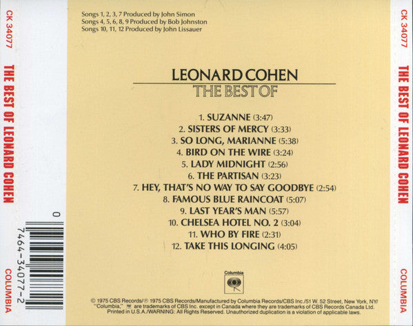 Leonard Cohen : The Best Of (CD, Comp, RE, Pit)