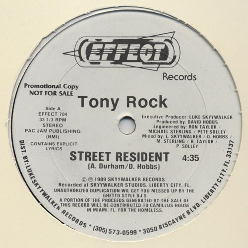 Tony Rock : Street Resident (12", Promo)