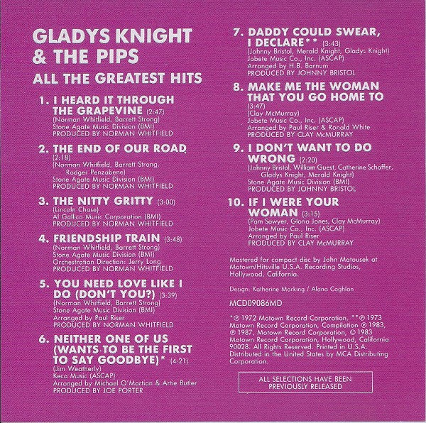 Gladys Knight And The Pips : All The Greatest Hits (CD, Comp)