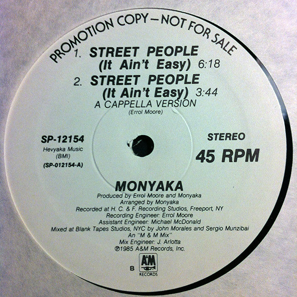 Monyaka : Street People (It Ain't Easy) (12", Promo)