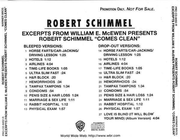 Robert Schimmel : Comes Clean (Excerpts From William E. McEwen Presents Robert Schimmel "Comes Clean") (CD, Promo, Smplr)