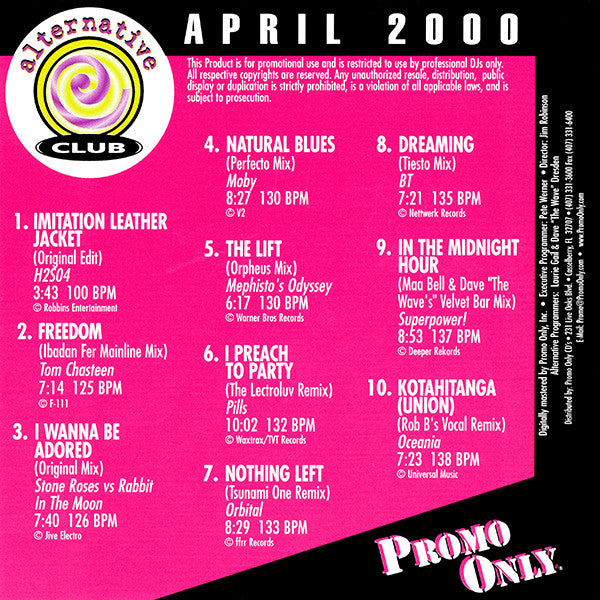 Various : Promo Only Alternative Club April 2000 (CD, Comp, Promo)