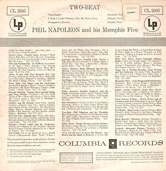 Phil Napoleon And His Memphis Five : Two-Beat (10", Album, Mono)