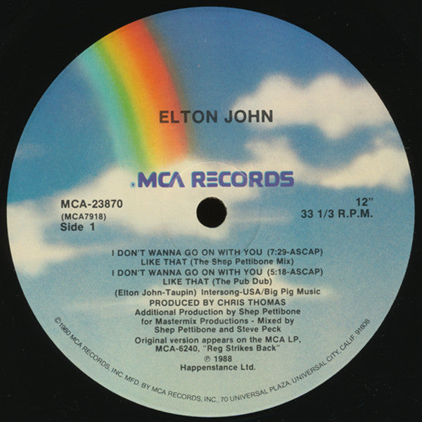 Elton John : I Don't Wanna Go On With You Like That (12", Single)