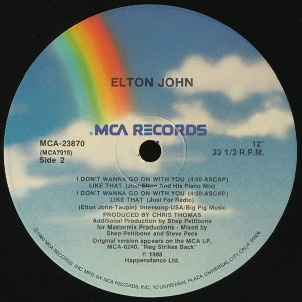 Elton John : I Don't Wanna Go On With You Like That (12", Single)
