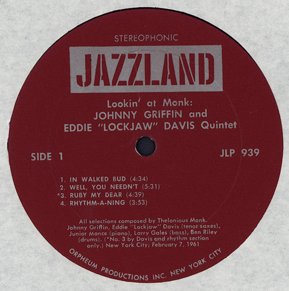 The Eddie Davis-Johnny Griffin Quintet : Lookin' At Monk (LP, Album, RE)