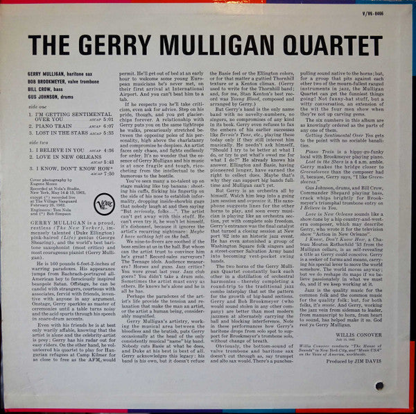 Gerry Mulligan Quartet : The Gerry Mulligan Quartet (LP, Album)
