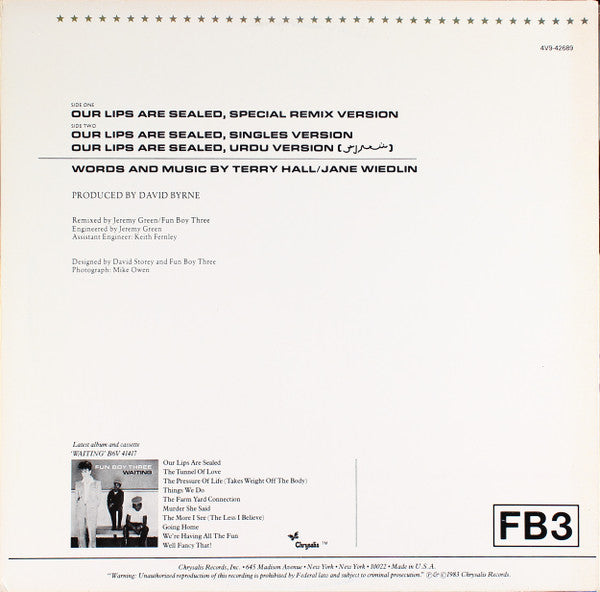 Fun Boy Three : Our Lips Are Sealed (Special Remix Version) (12")