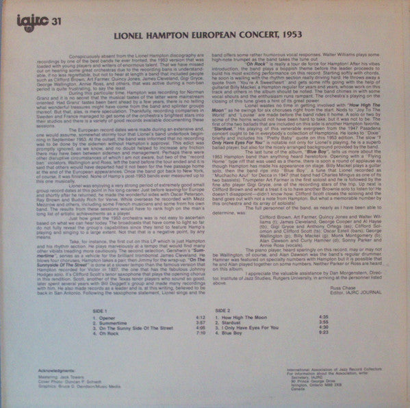 Lionel Hampton : European Concert, 1953 (LP, Album, Mono)
