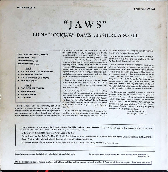Eddie "Lockjaw" Davis With Shirley Scott : Jaws (LP, Album)