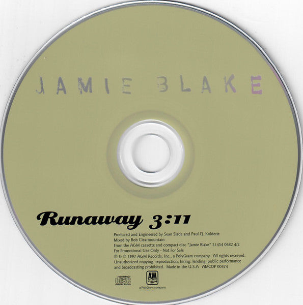 Jamie Blake : Runaway (CD, Single, Promo, Car)