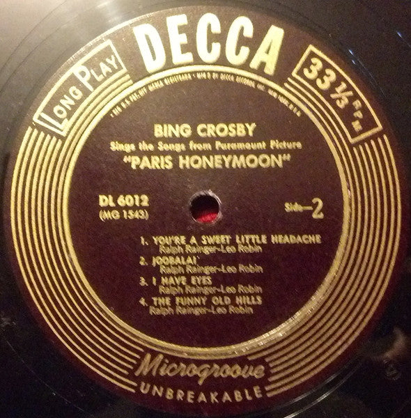 Bing Crosby : Collectors' Classics Volume 5: Sings The Songs From "Sing You Sinners" And "Paris Honeymoon" (10", Comp, Mono)