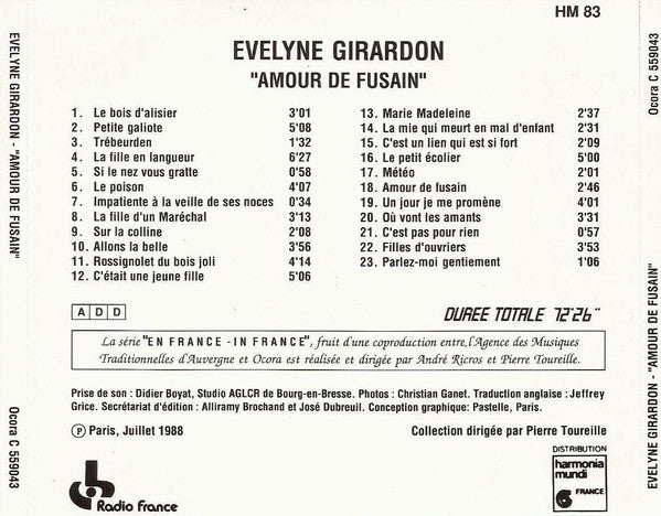 Evelyne Girardon : Amour De Fusain (CD, Album)