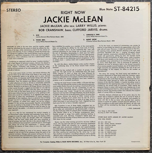 Jackie McLean : Right Now! (LP, Album)