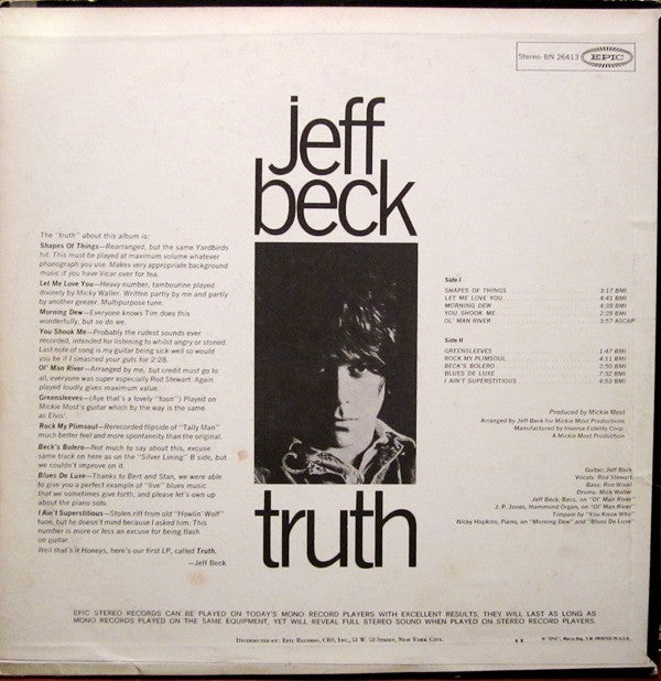 Jeff Beck : Truth (LP, Album, Pit)