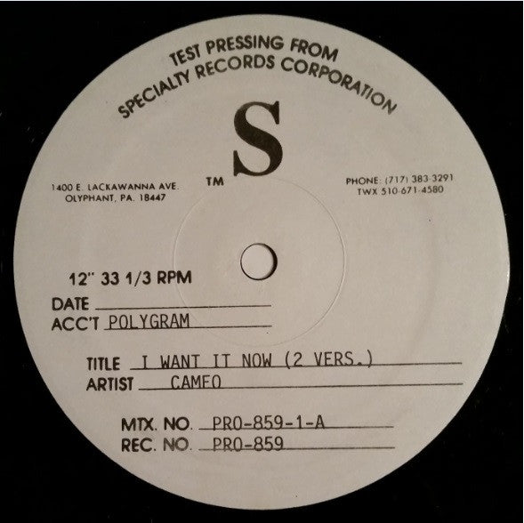 Cameo : I Want It Now (12", Single, TP)