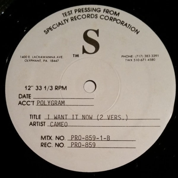 Cameo : I Want It Now (12", Single, TP)