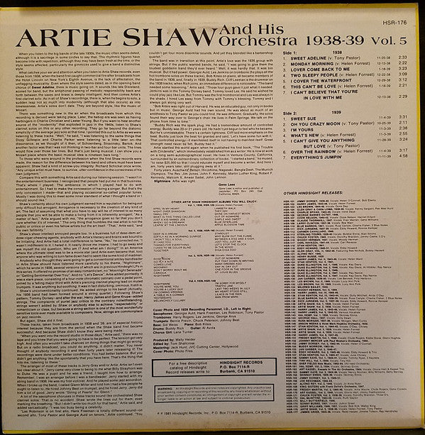 Artie Shaw And His Orchestra : The Uncollected Artie Shaw, Vol. 5, 1938-1939 (LP, Album, Mono)
