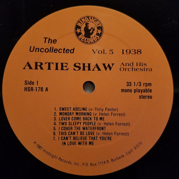 Artie Shaw And His Orchestra : The Uncollected Artie Shaw, Vol. 5, 1938-1939 (LP, Album, Mono)