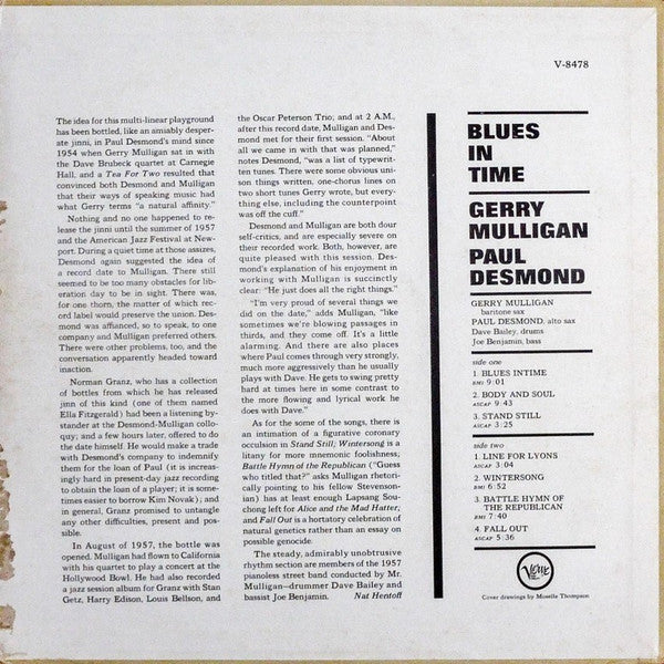 Gerry Mulligan, Paul Desmond : Blues In Time (LP, Album, Mono, RE)