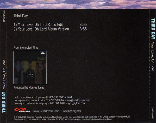 Third Day : Your Love, Oh Lord (CD, Single, Promo)