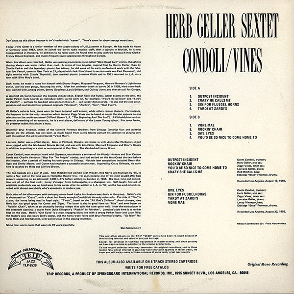 Herb Geller Sextette : The Herb Geller Sextette (LP, Album, Mono, RE)